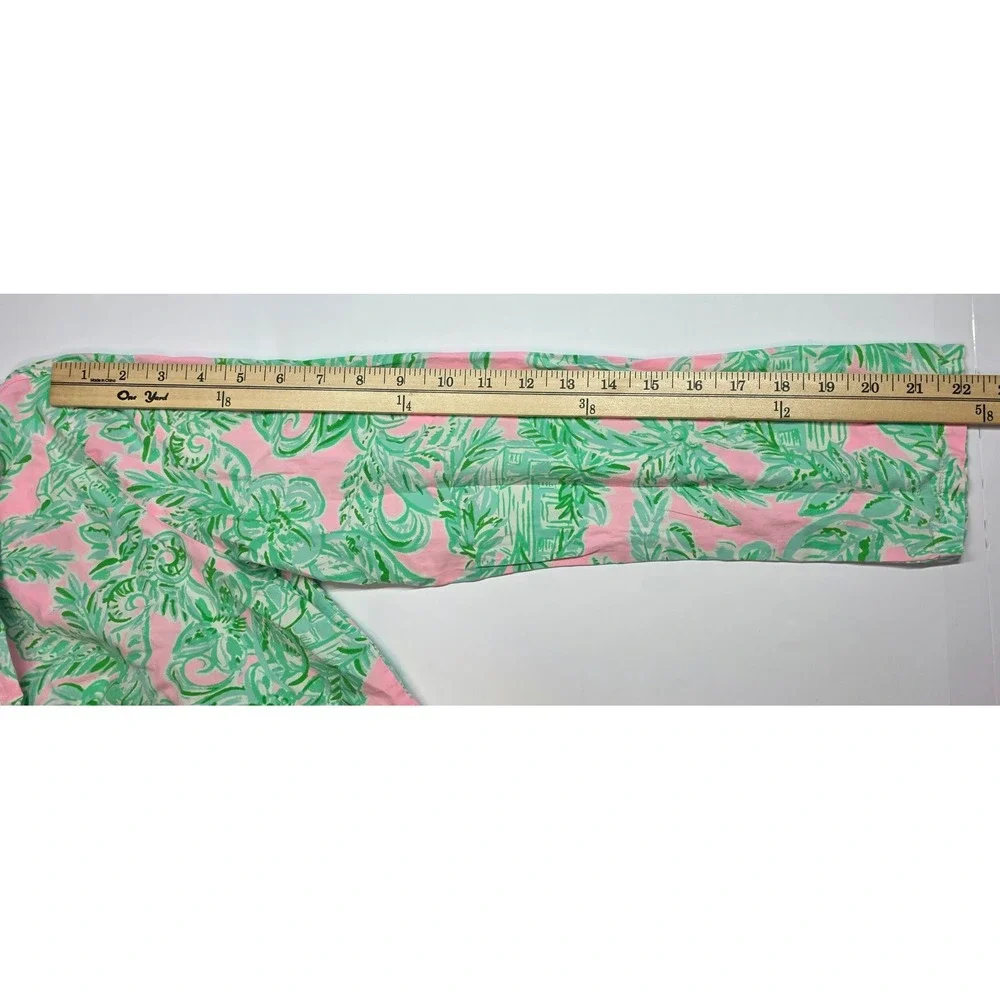 Lilly Pulitzer Pajama Set Pink Green Palm Print Long Sleeve Top Pants Small